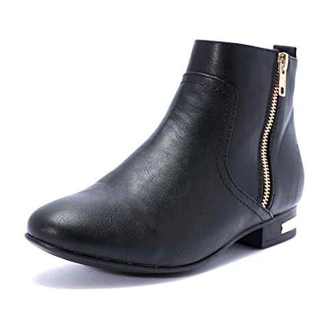 Tilly London New Womens Girls Chelsea Boots Flat Heel Ladies Elastic Biker Dealer Work Shoes Casual Ankle Black/Gold Zips Cover
