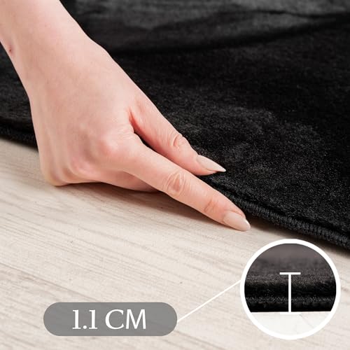SIMPEX Runder Teppich Schwarz 80 cm Waschbarer Kurzflor Teppich, rund, rutschfest & weich, modernes einfarbiges Design für Wohnzimmer… – Ansicht 5