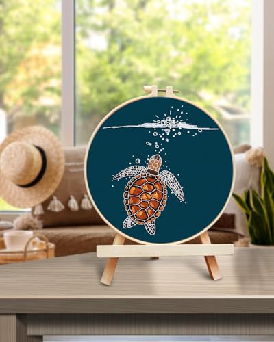Image of TINDTOP Embroidery Kit for Beginners Adult, Turtle Embroidery Practice Kit | Include Embroidery Cloth Hoops Threads for Craft Lover Hand Stitch with Embroidery Skill Techniques