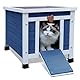 HiCaptain Katzenhaus Outdoor Katzenhaus für Draussen - Katzenhaus aus Holz Outdoor - Perfekt für Welpen, Kaninchen Haus - Einfach Aufzustellen - 52cm x 42cm x 43cm，Blau