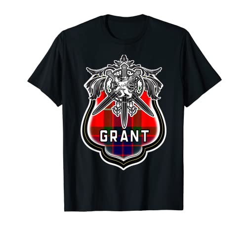 Grant Scottish Clan Familia Tartán León Espada Nombre Camiseta