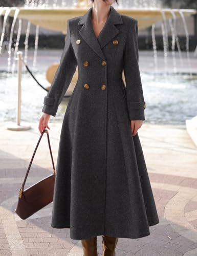 Image of IDEALSANXUN Womens Long Wool Coat Fall Winter Double Breasted Trench Coat Peacoat Jackets