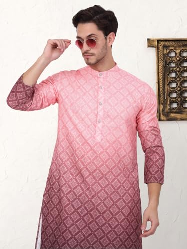 Image of Jompers Thread Work & Sequin Embellished Printed Kurta Set for Men Cotton Blend