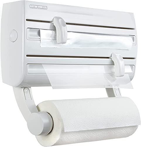 Leifheit Portarrollos de pared Parat F2, sujeta rollos de cocina con especiero, portarrollos blanco para film, papel de aluminio y papel de cocina Cover