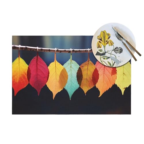 Set de table en PVC à motif feuilles colorées 30,5 x 45,7 cm | Lot de 4