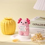 TOYMIS Funny Positive Axolotl, Handmade Crochet Axolotl Cute Emotional Knitted Animal Doll Support Inspirational Gift for Coworkers Friends Birthday Home Office Desk Decorations (Pink) - Image 4