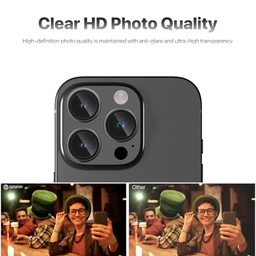Image of GRIPP 3in1 Focal Camera Lens Protector for iPhone 16 Pro, iPhone 16 Pro Max / 17 Pro / 17 Pro Max / 15 Pro / 15 Pro Max, Aluminium Alloy Ring, Ultra-Clear HD Glass, Easy Install - Black