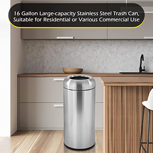 Image of Dyna-Living Large Trash Can Outdoor Stainless Steel Garbage Can with Lid Open Top Tall Trash Bin Commercial Big Kitchen Garbage Bin Industrial Waste Container (Silver)