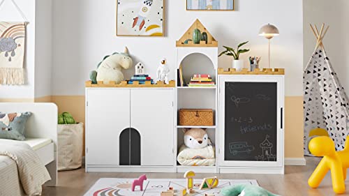 SoBuy Bibliothèque Étagère de Rangement pour Livres et Jouets Enfant Étagère à Livres, Multifonctionnel avec Un Regard de Château, 40x30x150 cm, KMB42-W