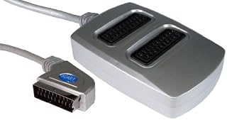 World of Data? 2 Way Scart Splitter - 21-pin (Fully Wired) - Audio & Video (AV) - 1 Male to 2 x Female - 0.4m Cable - Stylish Silver Finish