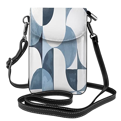 Crossbody Cell Phone Purse Abstract-Nordic-Blue-Geometric Messenger Shoulder Handbag Wallet For Women #TOP5