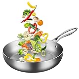 ✅GESUNDES MATERIAL - Edelstahl poliert und unbeschichtet - sorgt dafür, dass es nicht mit Lebensmitteln reagiert und den Geschmack des Kochens beeinträchtigt, um ein gesundes Kochen zu gewährleisten. Edelstahlgriff mit handpolierter Verarbeitung bietet einen sicheren und bequemen Halt.