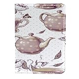 VAPOKF Reisepasshülle aus Leder, Motiv: Teekannen und Tassen, Blumen, 11,5 x 16,5 cm, multi, 11.5x16.5cm/4.5x6.5 in, Vintage