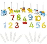 10 Kerzen 10 cm, weiss unisex goki 2664 Geburtstagszug aus Holz Zahlen 1-10 10er Set Kerzen weiß, Geburtstagskarawane Holz Tiere