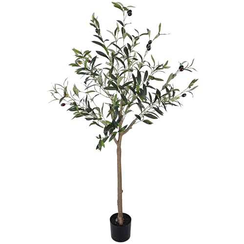 SAKSUN Olive Trees Artificial Indoor-Outdoor: Large Faux Olive Tree 4FT with Realistic Long Lasting...