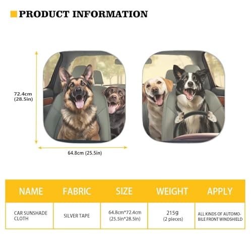 Image of Driving Dogs Car Windshield Sun Shade 2-Piece Foldable Car Windshield Sun Shade Car Sunscreen Blocks UV Rays and Keeps Vehicle Cool Universal Car Accessories Decoration