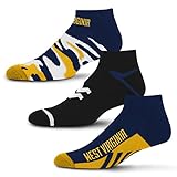 For Bare Feet NCAA West Virginia Mountaineers CAMO BOOM 3 Pack Ankle Sock Team Colors Large