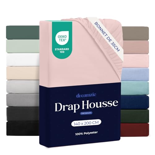 Dreamzie - Drap Housse 140x200 Bonnet 35 cm | Microfibre Ultra Douce - Matelas Épais - Oeko-Tex | Confort, Respirabilité, Entretien Facile - Rose