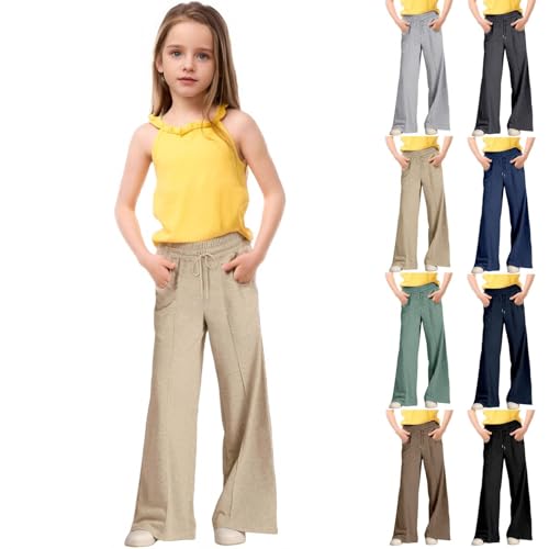 Teen Girls Sweatpants Jogger Fall Baggy Wide Leg Sport Long Pants with Drawstring Pockets Kids Solid Elastic Pants