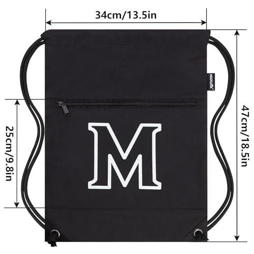 Image of HOLYLUCK Drawstring Bags Initial Backpack Sackpack Cinch Bags for Sports, Gym, Travel, Beach (Black-M)