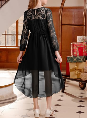 blibean Girls Long Sleeve Fall Dresses 2025 Flower Girl Lace Formal Wedding Party Dress Size 6-15 Years3