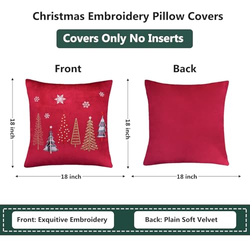 Tosleo Set of 2 Velvet Cushion Covers Christmas Deco 18 x 18 Inch Red Merry Xmas Many Christmas Trees Winter Decorative for Sofa Bed Chair Living Room Home - Image 2