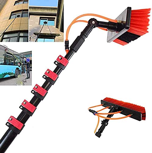 Kit telescópico de limpieza de ventanas, poste de alimentación de agua con escobilla y cepillo para un lavado eficiente de ventanas, para uso doméstico y comercial