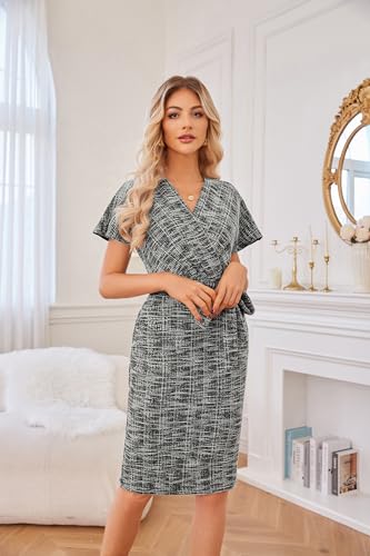 Grace Karin Wear To Work Pencil Dress For Women Business Office Midi Dress Stretchy Fabric Short Sleeve Dresses Black L thumb #1