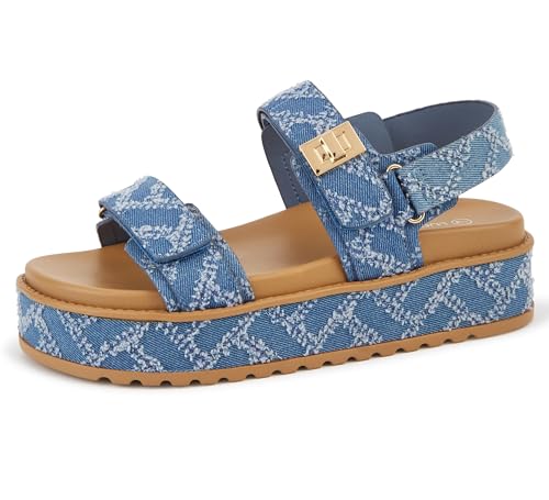 LUCKY STEP Women's Raffia Platform Wedge Sandals Open Toe Slingback Sandals Adjustable Double Strap Beach Sandals