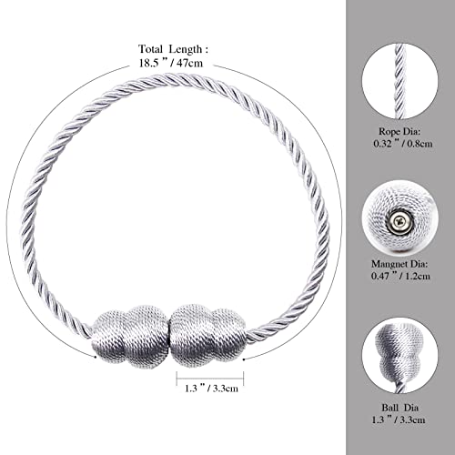 Hangtty Magnetic Curtain Tiebacks 2 Pack Rope Decorative Curtain Tie Backs Elegant Curtain Holders For Drapes Outdoor Window Treatment Holdbacks, Grey #TOP1