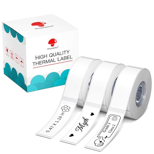 Phomemo D30 Thermal self-Adhesive Label, 3/8" X 1 1/2" (12mm X 40mm) 160 Labels/Roll, Compatible with Phomemo D30 Label Printer, Suitable for Home, Office, School, Black on White,  image 2