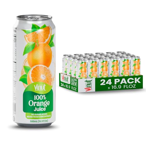 Image of VINUT 100% Orange Juice, No Added Sugar, Never From Concentrate, 16.9 fl oz (500 mL) Can, Pack of 24