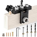 3-In-1 Dowel Jig Kit, Woodworking Cam Doweling Jig with Drill Guide Punch Locator, Self Centering Dowel Jigs Joint Tool with 8/10/15mm Bit for Vertical Hole in Carpentry Panel Furniture