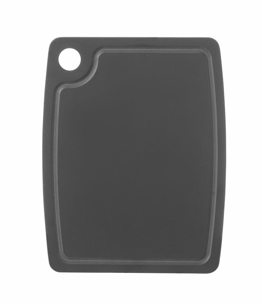 HENDI Schneidebrett, mit Aufhängeloch, Saftrille, Anti-Rutsch-Füße, dichter und langlebiger als Naturholz, 440x325x(H)10mm, Holzfaser, schwarz