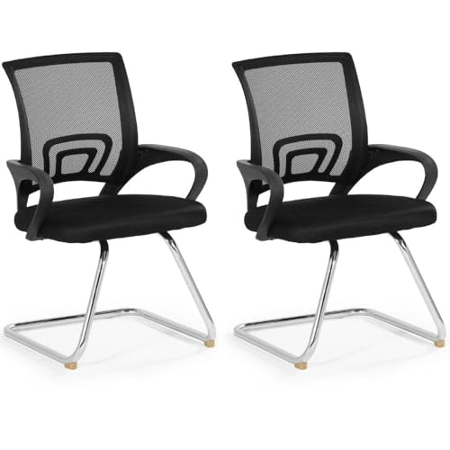 Kit 2 Cadeiras de Escritório Secretária Base Fixa - Preto