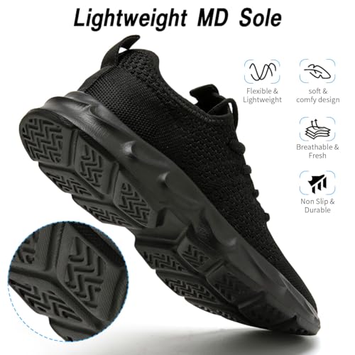 Womens Running Shoes Lightweight Breathable No Slip Sneakers Gym Athletic Workout Casual Sports Walking Tennis Shoes Black 6.54