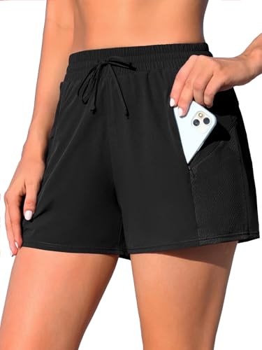 Image of ATTRACO Women Swim Shorts Side Split Swim Trunk 2 in 1 Board Shorts with Pockets Swim Bottom