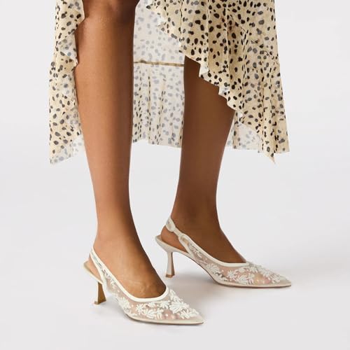 Mesh Slingback Heels for Women Embroidered Wedding Kitten Heels Bridal Dress Lace Closed Pointed Toe Pumps Shoes2