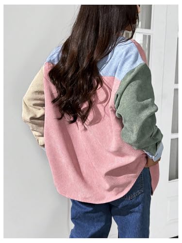 Verdusa Women's Color Block Jacket Coat Streetwear Button Down Collared Outerwear with Pockets2