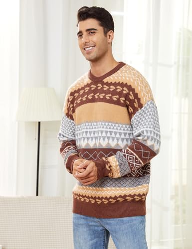 VDWIP Mens Knit Sweater Grandpa Vintage Knitted Sweaters Oversized Striped Spring Pullover Casual Long Sleeve Pullovers
