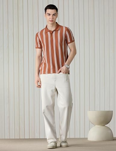 Image of Amazon Brand - Symbol Men Cotton Rich Textured Striper Polo Tshirts | Regular Fit | Half Sleeves - Available in Plus Sizes