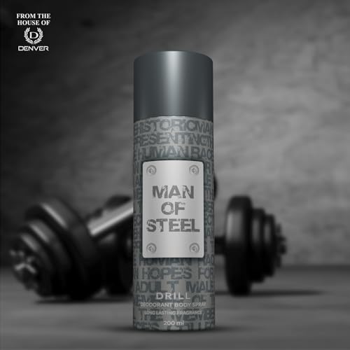 Image of Denver MAN OF STEEL Drill Deodorant Body Spray - 200ML Each, Pack of 3 | Deodorant For Men