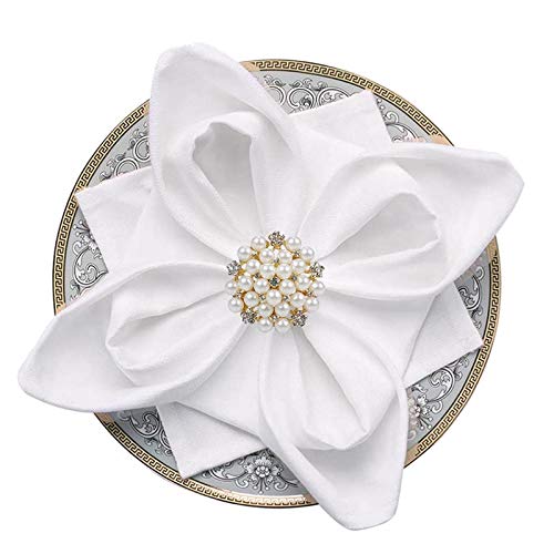 zorpia Napkin Rings Set of 12-Flower Pearl Rhinestone Napkin Ring Holder for Wedding Party Home Kitchen Dining Table Linen Accessories (12,Golden)