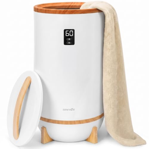 Image of SereneLife Towel and Blanket Warmer - Single Touch Portable Towel Heater for Bathroom, Fragrant Disc Holder, LED Ring, 2 Large Towel Capacity, Built-in Timer (15-60 mins), Auto Shut-Off (White)