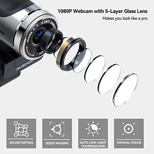 Ausdom Fhd 1080P Webcam, Aw615S Web Camera For Computers, Noise Reduction Microphone, Without Distortion, 90-Degree Fov, Plug And Play For Zoom Skype Teams Xbox One Desktop Laptop, With Tripod Stand #TOP1
