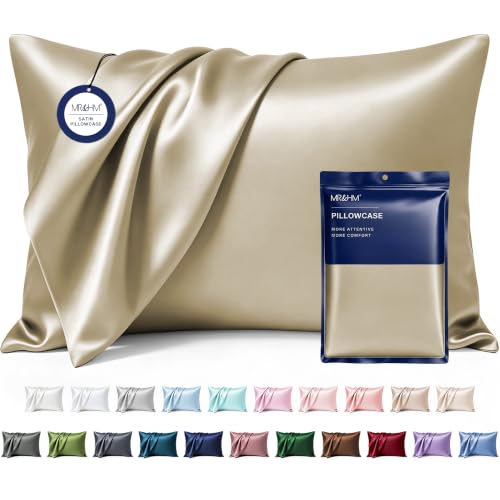 Image of MR&HM Satin Pillowcase for Hair and Skin, Silk Satin Pillowcase 2 Pack, Standard Size Pillow Cases Set of 2, Silky Pillow Cover with Envelope Closure (20x26, Golden Bronze)