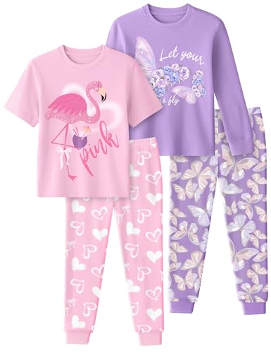 Yoofoss Toddler Pajamas 100% Organic Cotton Boys Pajamas for Kids 4 Piece Snug Fit Long Sleeves & Short Sleeves & Long pants Pjs Set, 6T
