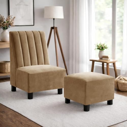 Image of Rosebell Sofa Set with Ottoman Combo One Seater Sofa Set with Matching Footrest for Living Room & Office - Golden Color