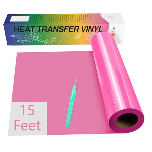 Image of HTVRONT HTV Vinyl Rolls Heat Transfer Vinyl - 12 inch x 15ft Pink HTV Vinyl for Shirts, Iron on Vinyl for All Cutting Machines - Easy to Cut & Weed for Heat Vinyl Design (Pink)