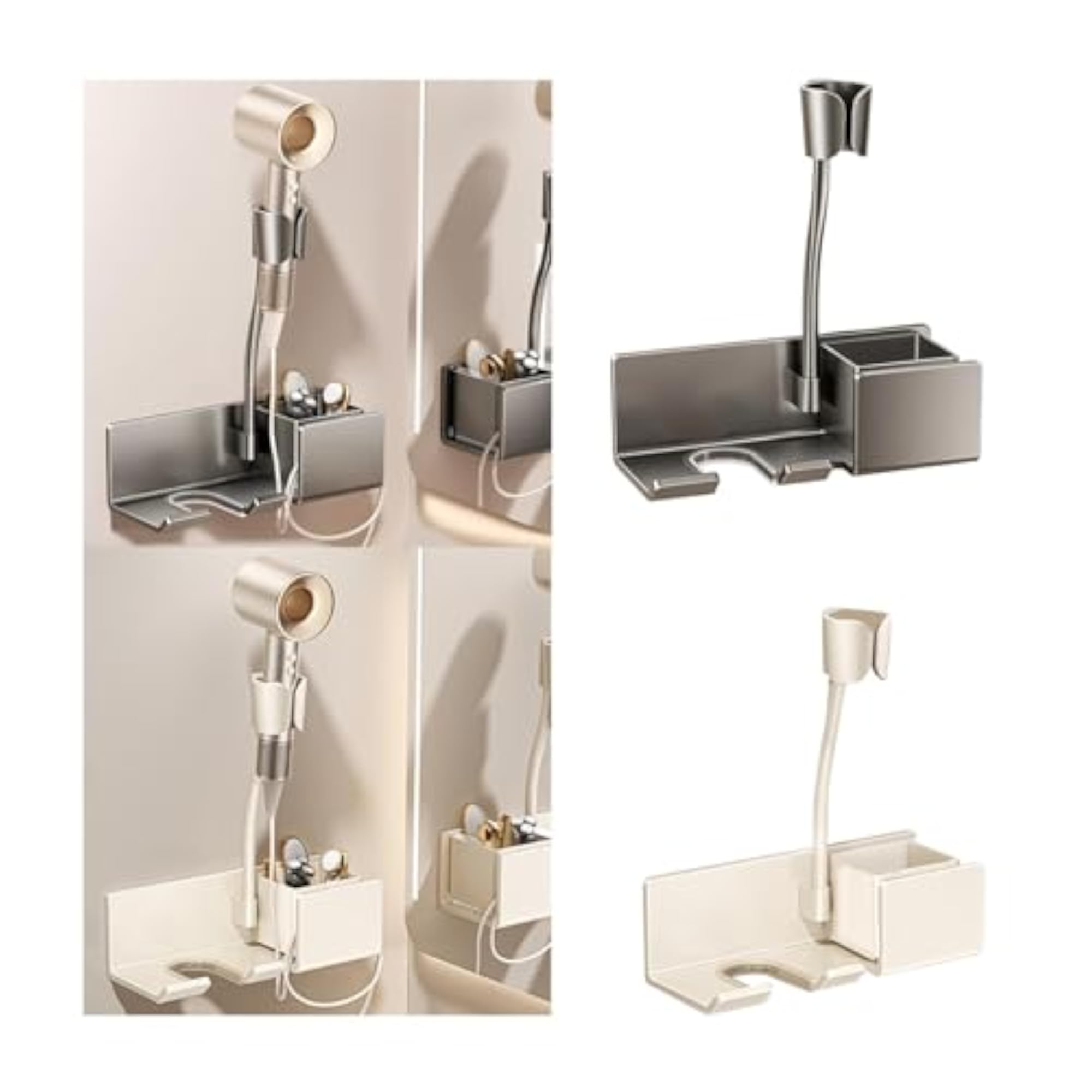 Wall Mounted Hair Dryer Holder for Bathroom, Grey